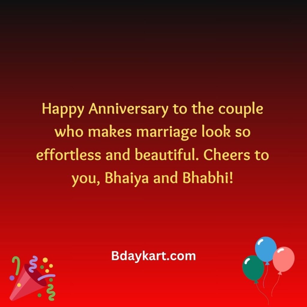 Anniversary Wishes for Bhaiya and Bhabhi from Brother
