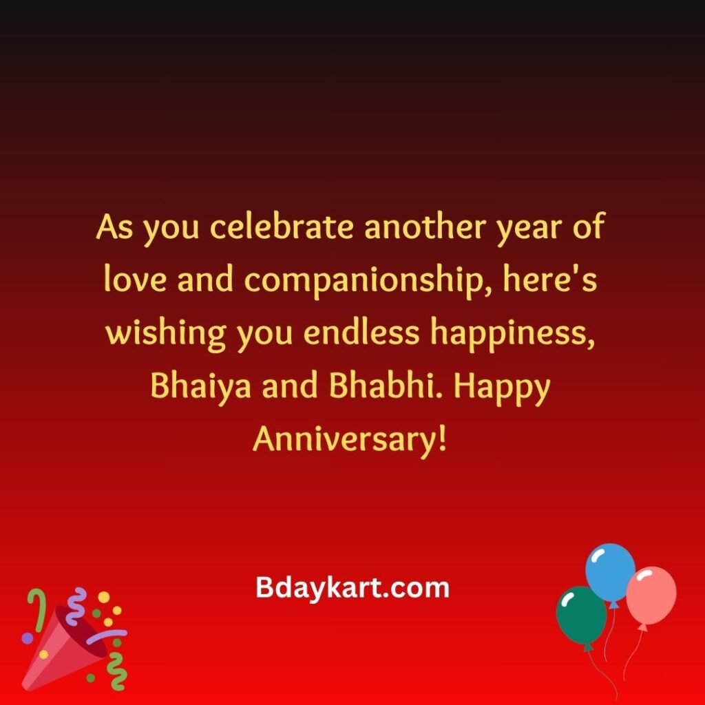 Anniversary Wishes for Bhaiya and Bhabhi from Sister